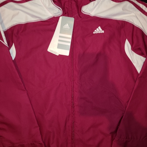 Adidas Maroon and White Zippered Windbreaker Warm-Up Jacket - Picture 14 of 14